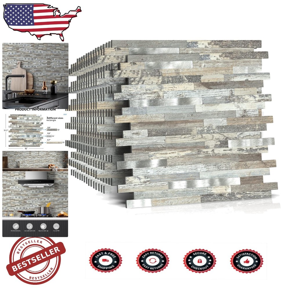 High-Quality 10-Piece PVC Wall Tile Set - Elegant Marble for Kitchen & Bathroom