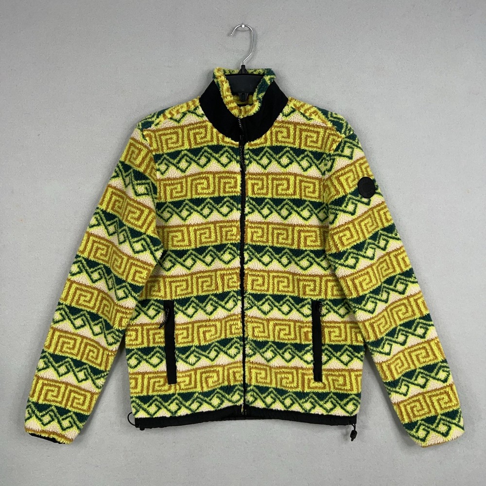 American Eagle Jacket Mens Small Green Yellow Sherpa Fleece Aztec Outdoor Street