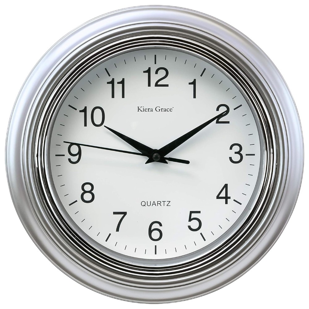 Aster Silver 10 Inch Modern Classic Battery Operated Wall Clock