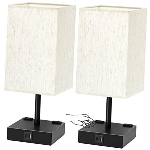 Bedside Table Lamps Set of 2 - Touch Nightstand Lamp for Bedroom with Flaxen