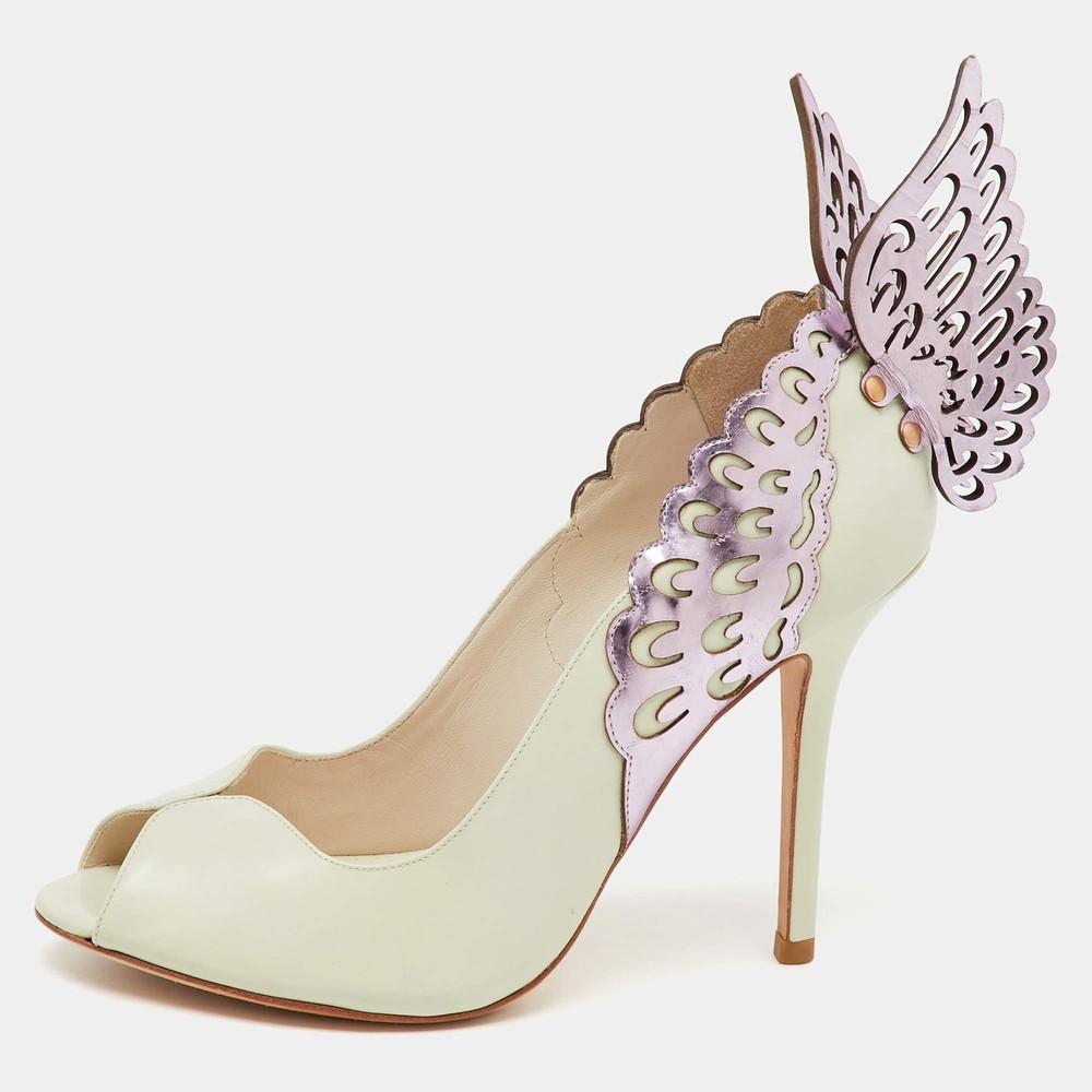 Sophia Webster WhitePurple Leather Angelica Lunar Winged Peep Toe Pumps Size 40