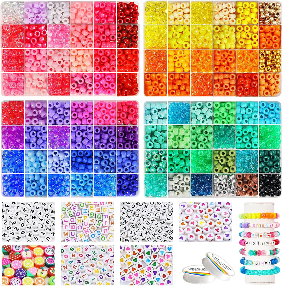 96-Color Pony Beads for Bracelet Making Kit with Rainbow Kandi and Hair Beads Bulk