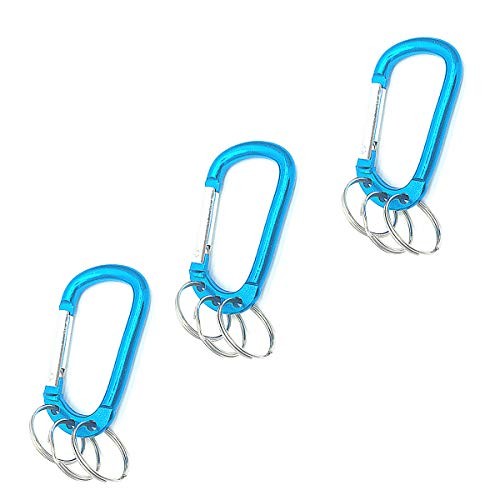 Blue Multifunctional Carabiner Keychain with 3 Split Rings Clip
