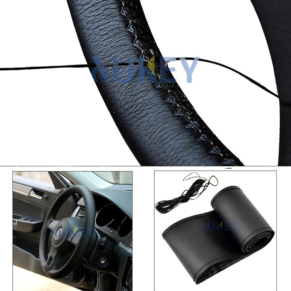 Black Thread Car Steering Wheel Cover Leather DIY With Needles DIY Hand Auto &