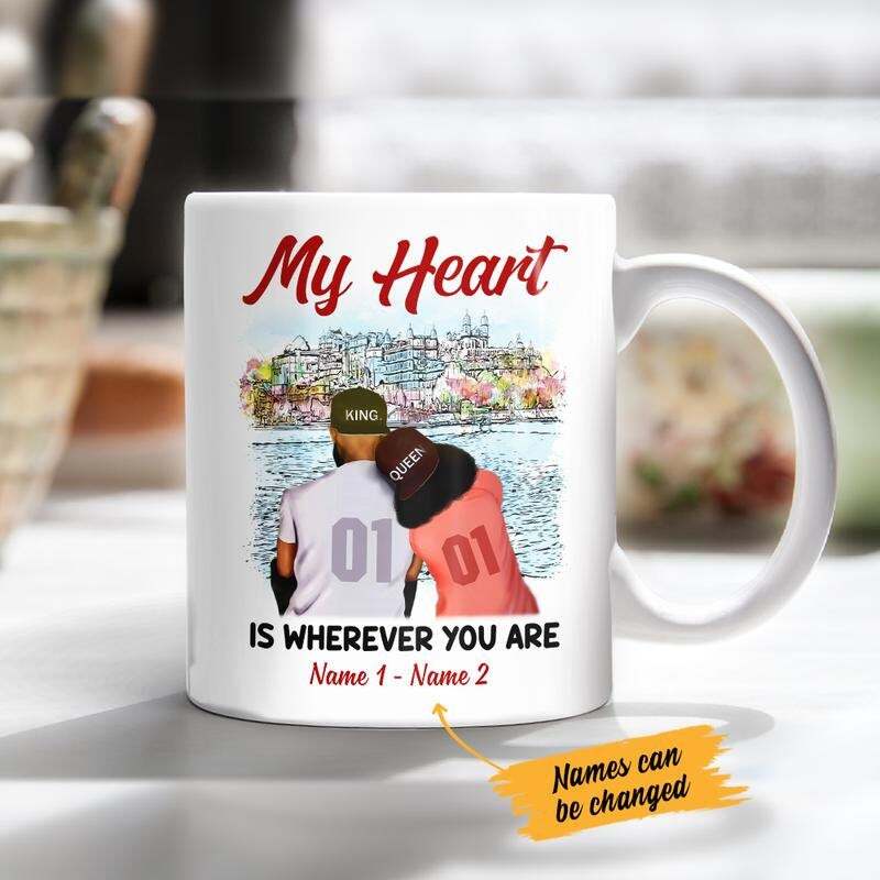 Personalized Bwa Couple My Heart Is Wherever You Are Mug