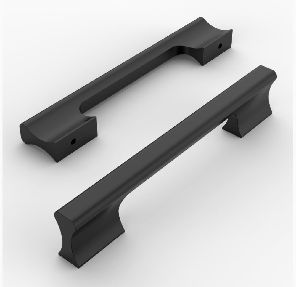 10 Pack Matte Black Solid Cabinet Handles 5 Inch Hole Centers Drawer Pulls