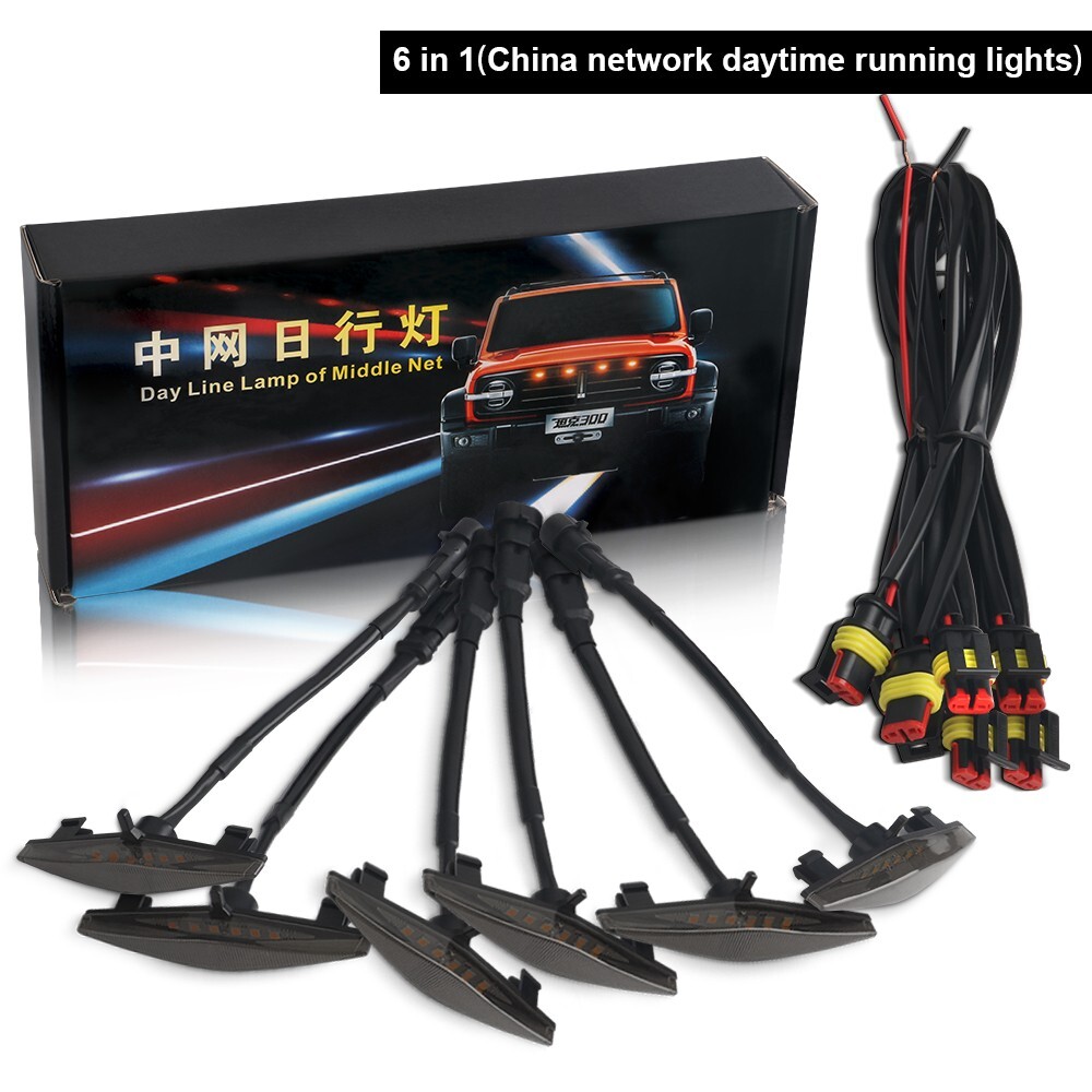 6in1 LED Grille Raptor Style Amber Lens Front DRL Daytime Running Lights Smoked