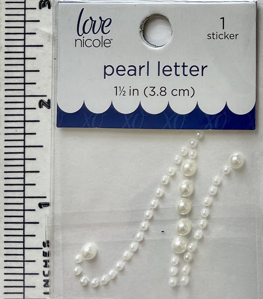 Letter N Cursive Initial Gem Pearl Sticker 1.5