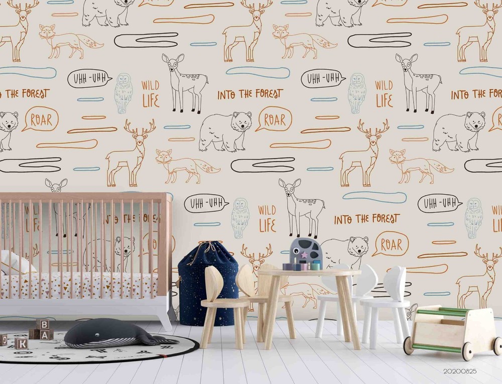 3D Hand-drawn Animal Pattern Wall Murals Wallpaper Murals Wall Sticker
