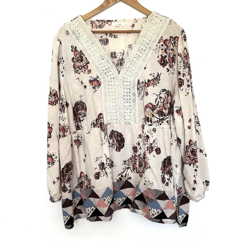 Maurices Plus Shirt Women’s 3X Floral Rayon Boho Long Sleeve Lightweight Blouse