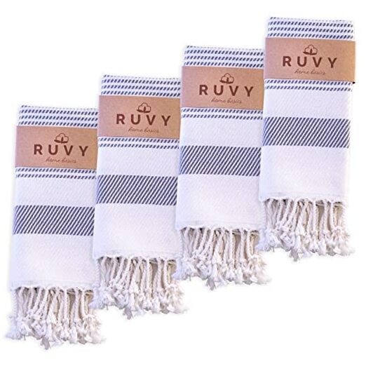 Modern Light Grey Turkish Hand Towels - 4 Pack for Bathroom