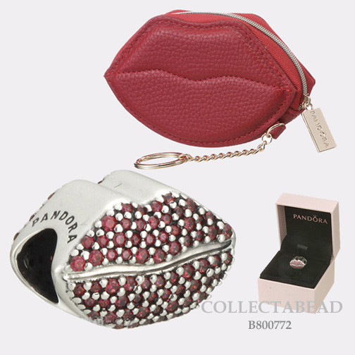 Authentic Pandora Kiss More Lips Charm Set with Red Coin Purse B800772