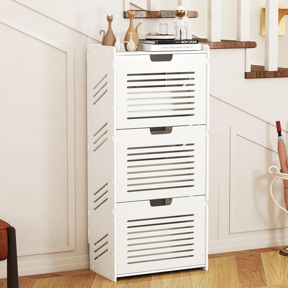 3 Tier Hollowed Out Breathable Shoe Cabinet for Entryway Storage