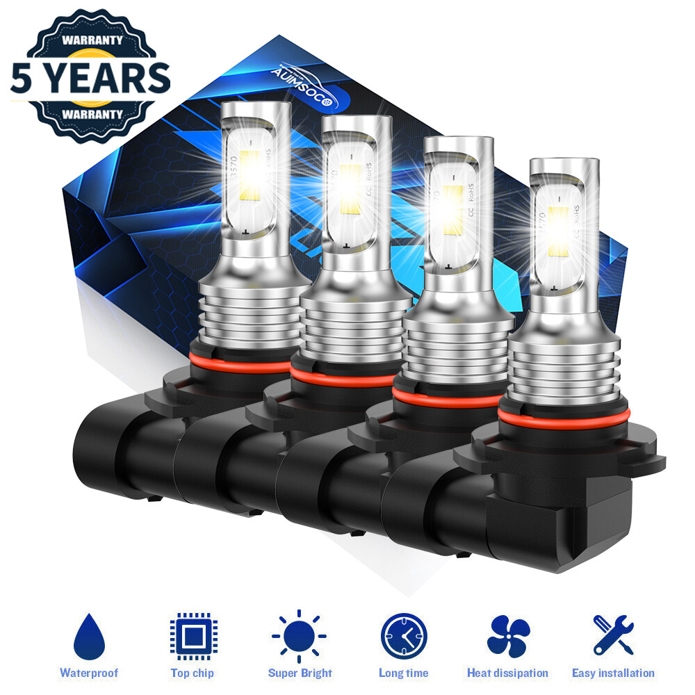 Bulbs Combo LED Headlight 6000K Cool White Plug-N-Play Pack 4 9005/HB3 9006/HB4