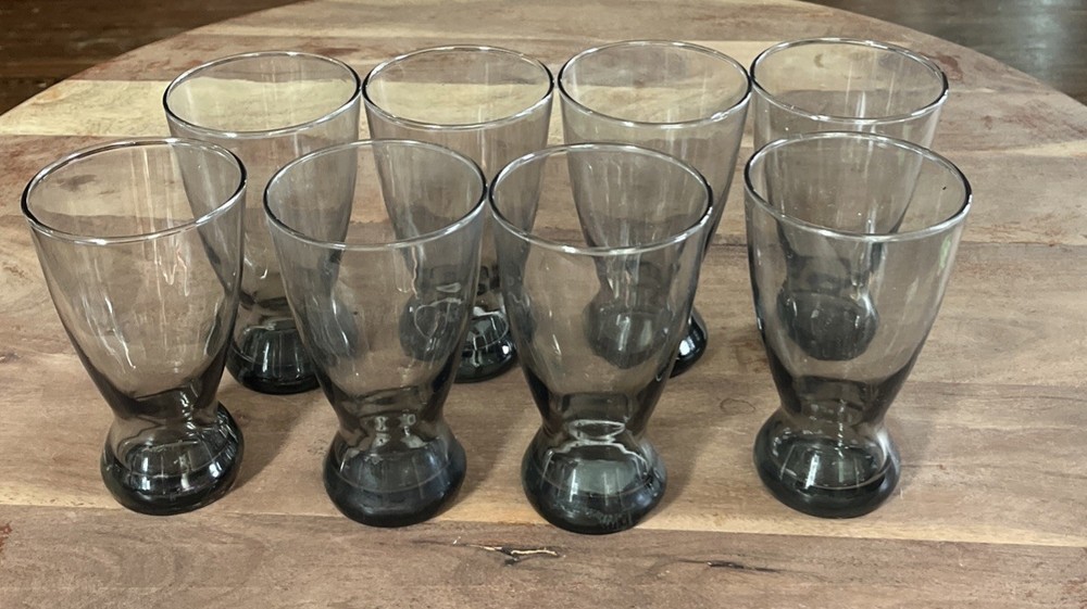 Set of 8 Vintage Libbey 6” Gray Smoke Highball Glasses