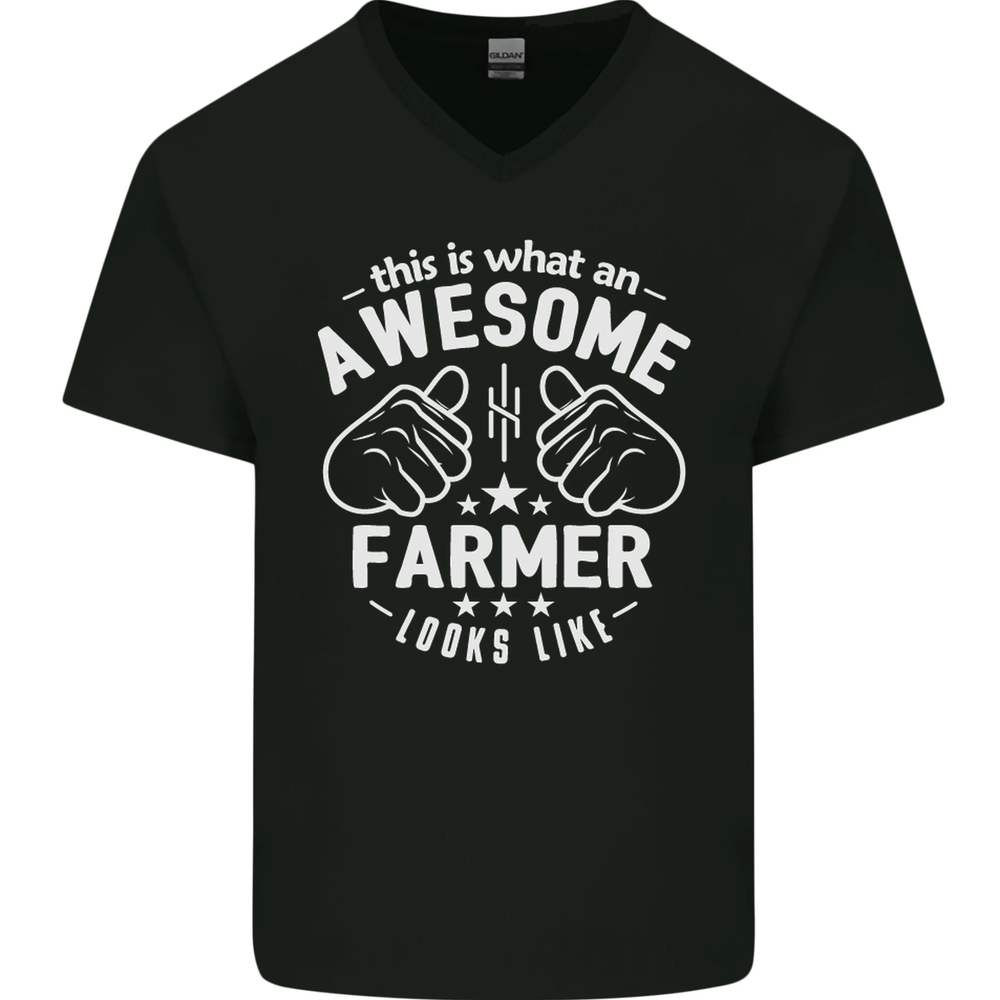 This Is What an Awesome Farmer Looks Like Mens V-Neck Cotton T-Shirt
