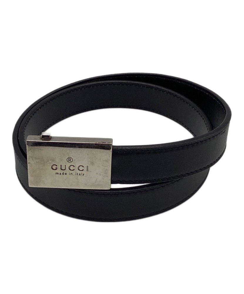GUCCI men's authentic leather belt with logo buckle black hardware made in Italy