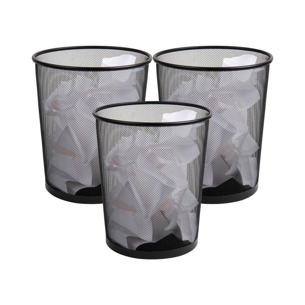 Mesh Trash Can Set of 3 Waste Paper Basket Round Office Metal Mesh 11.5