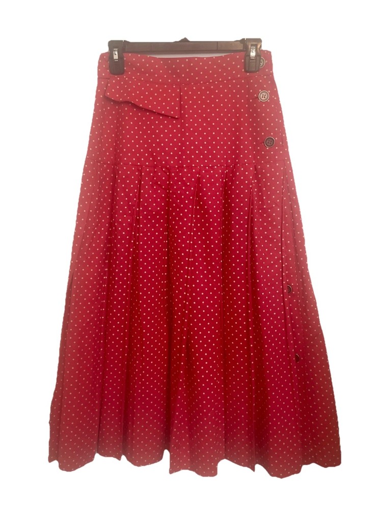 Byblos Italy Vintage Midi Polka Dot Flare Skirt Red Cotton Blend Size 40