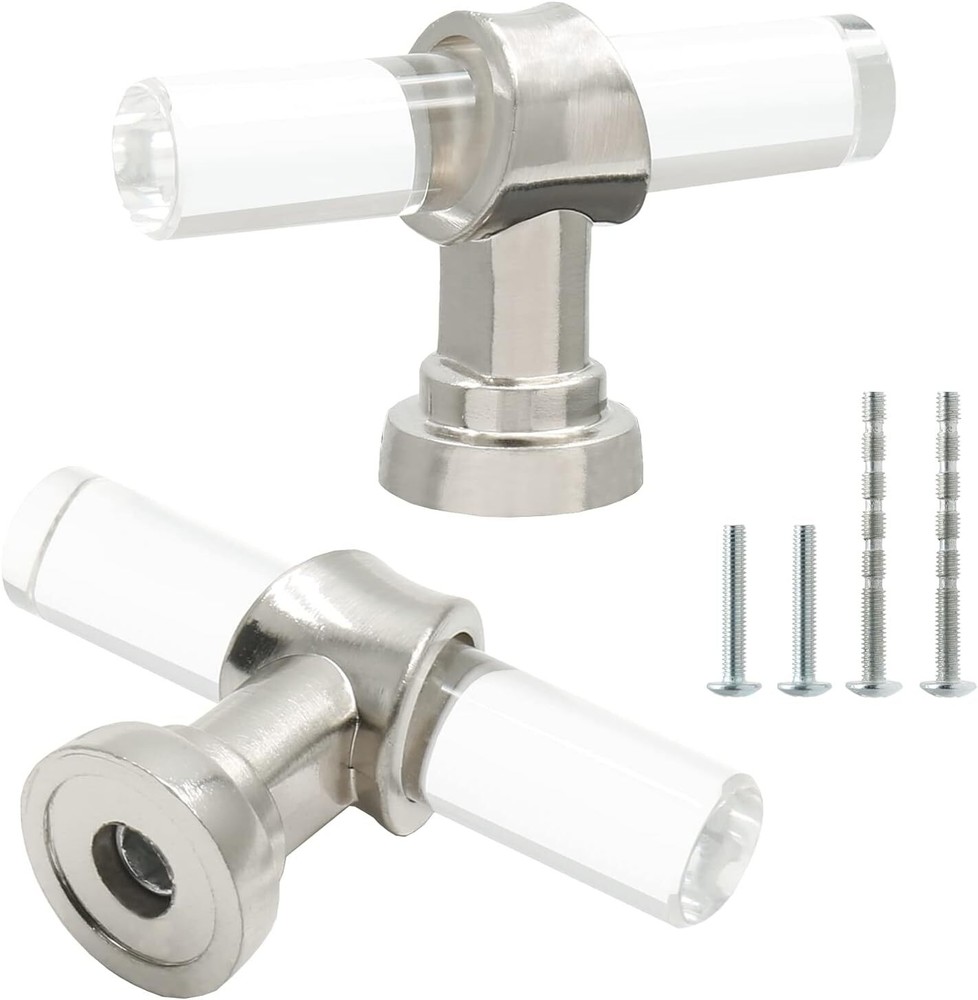 12 Pack Acrylic Kitchen Cabinet Handles Knobs Chrome Drawer Knobs T Bar Silve...