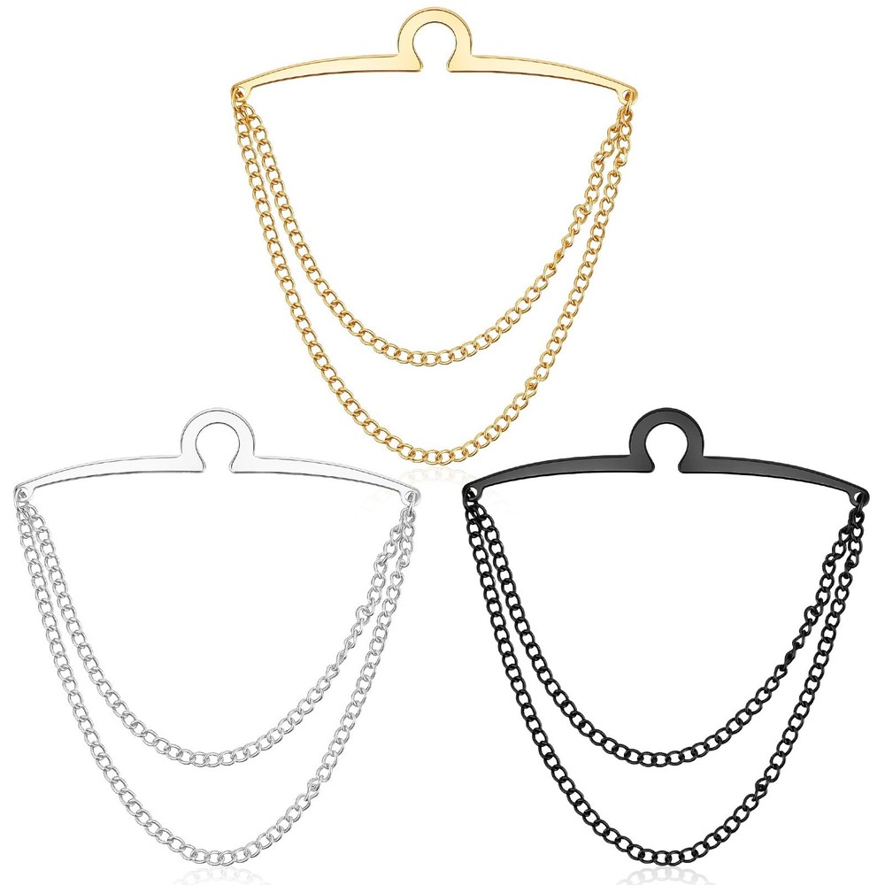 3 Pack Tie Chain for Men, Double Necktie Chains with Ring Clasps, Elegant Met...