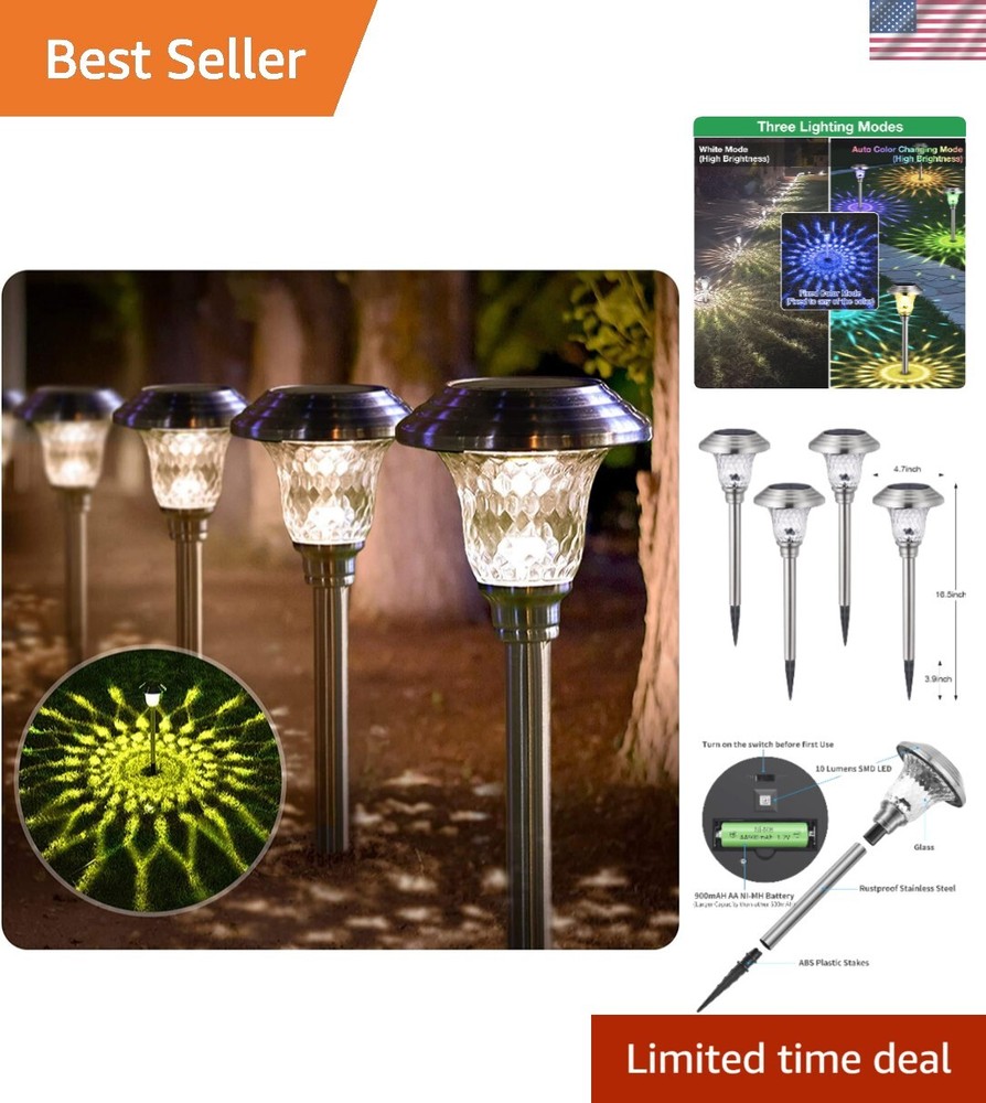 Elegant Solar Path Lights with 3 Lighting Modes - 12Hrs Illumination, 4 Pack