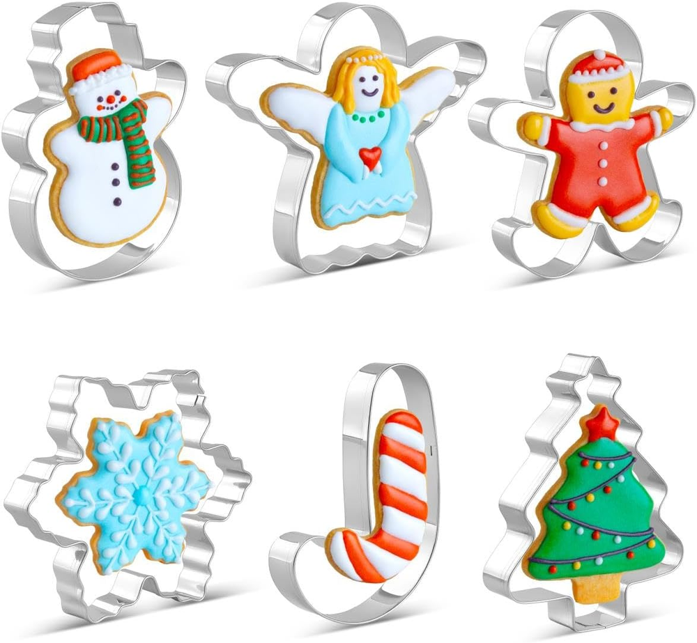 6-Piece Steel Christmas Cookie Cutter Set – Gingerbread, Snowflake, Tree & More