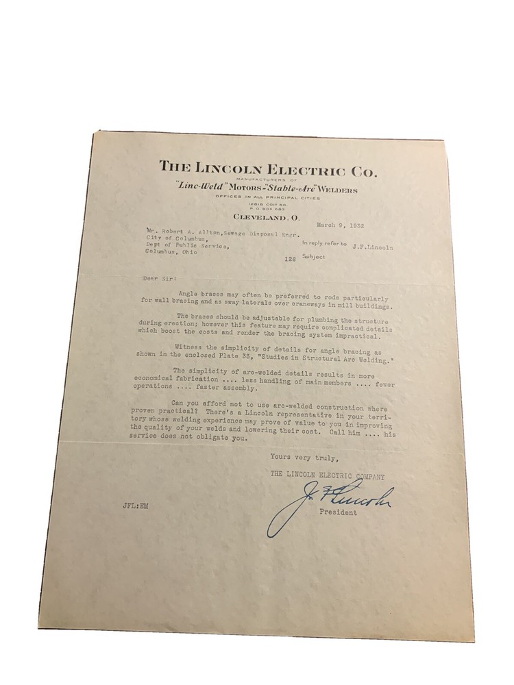 The Lincoln Electric Co Cleveland Ohio Letter Welders Motors March 9 1932
