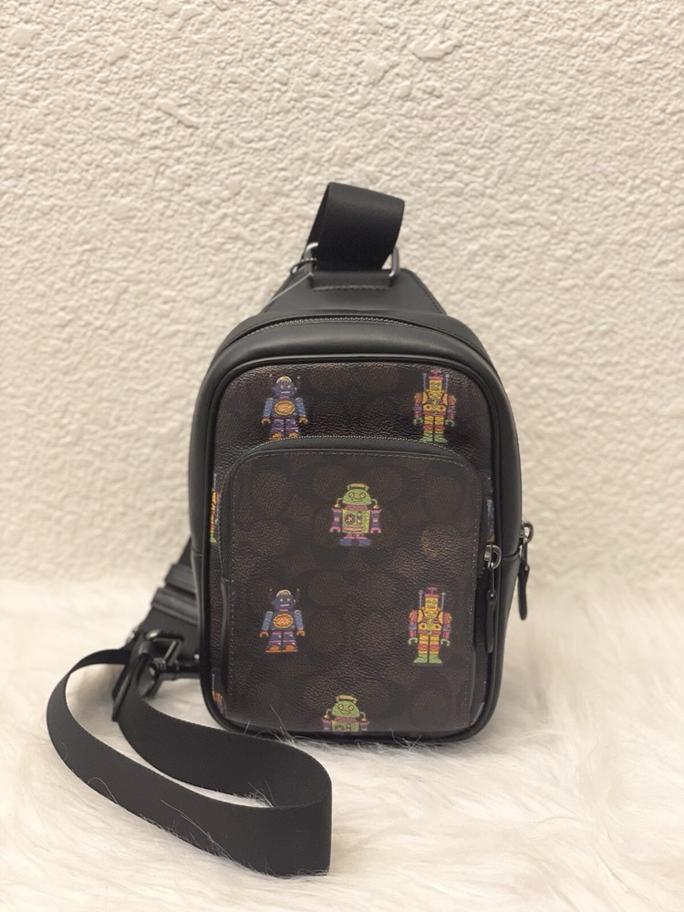 NWT Cosmic Coach CW317 Robot Print Racer Sling Pack Signature Canvas NEW
