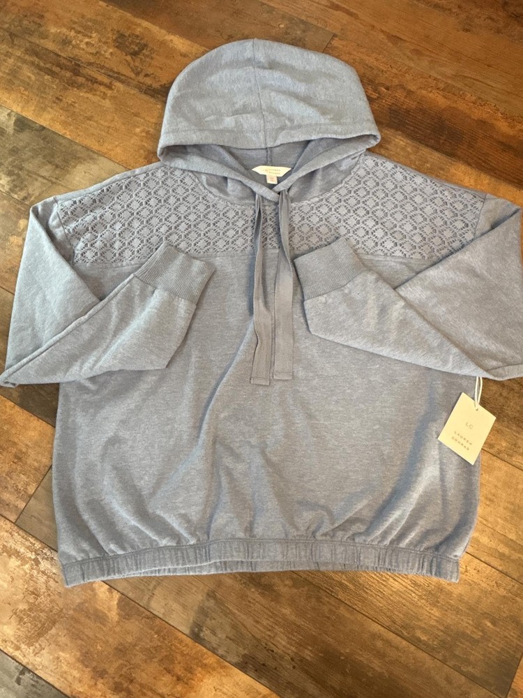 Lauren Conrad Medium Gray Hoodie with Embroidered Detail