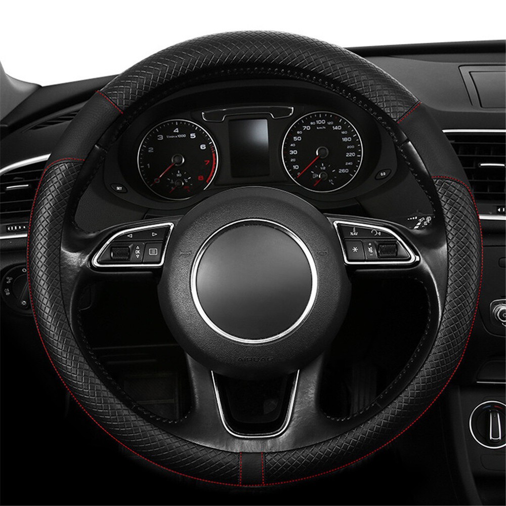 Universal Black Leather Anti-Slip Steering Wheel Cover for Cars
