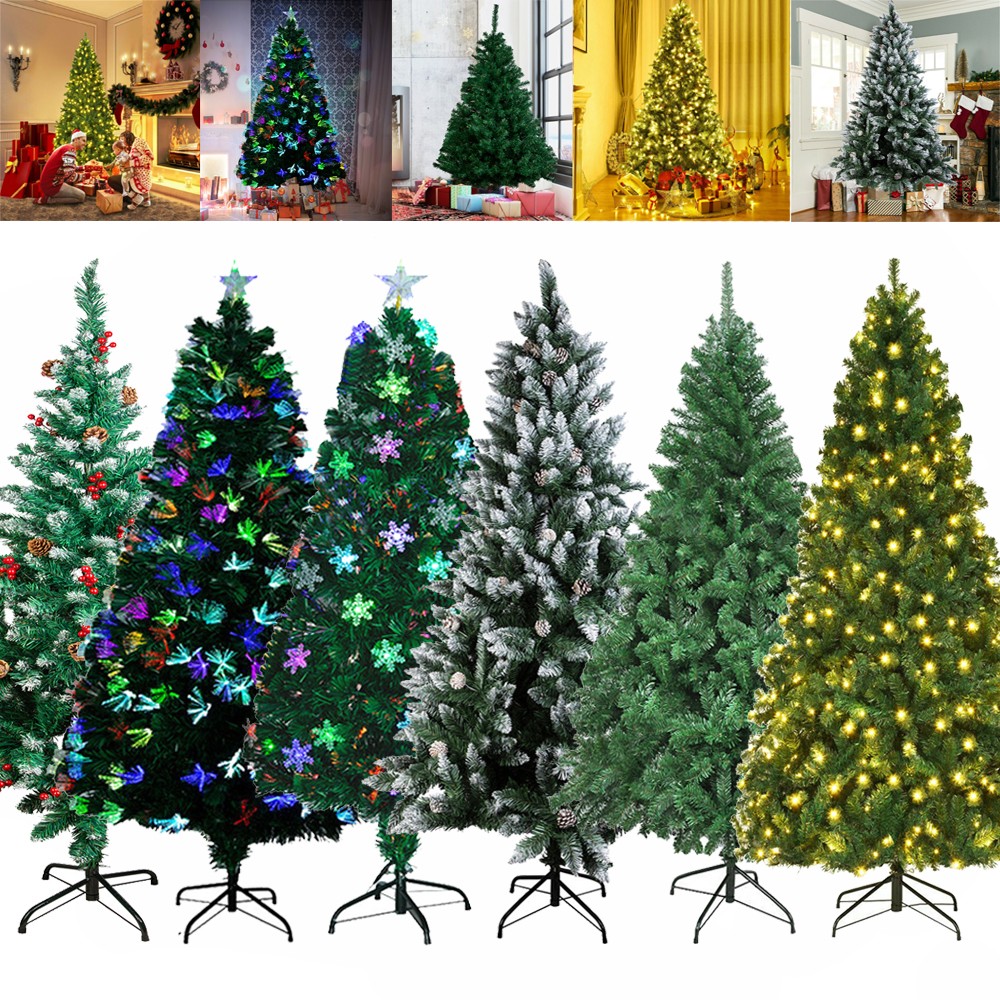 4-7Ft Realistic Artificial Holiday Christmas Tree with LED Lights & Metal Stand
