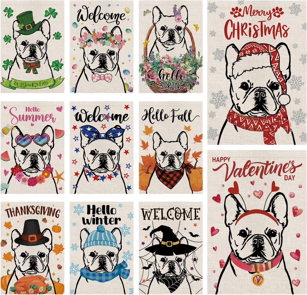French Bulldog Seasonal Garden Flags Set - 11 Double-Sided Holiday Designs-image