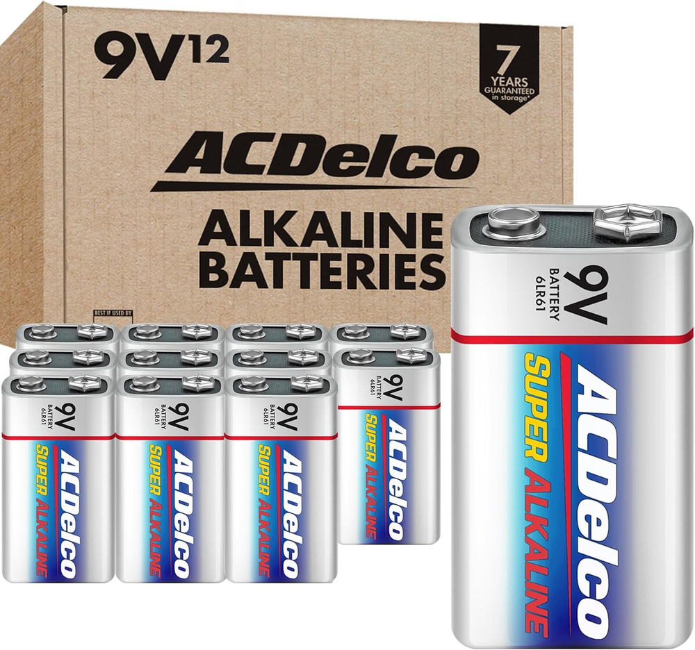 Acdelco 12-Count 9 Volt Batteries, Maximum Power Super Alkaline Battery, 7-Year