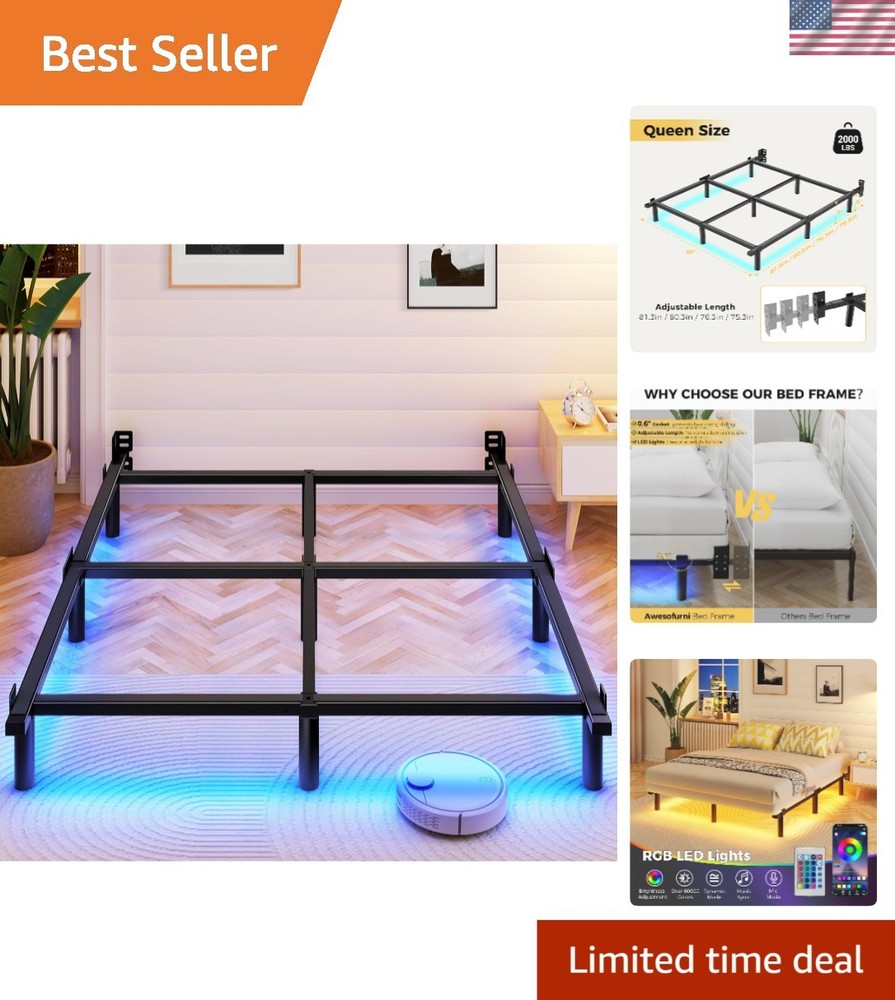 Elegant Queen Bed Frame with Smart LED Lights - Heavy Duty, Noise-Free Design