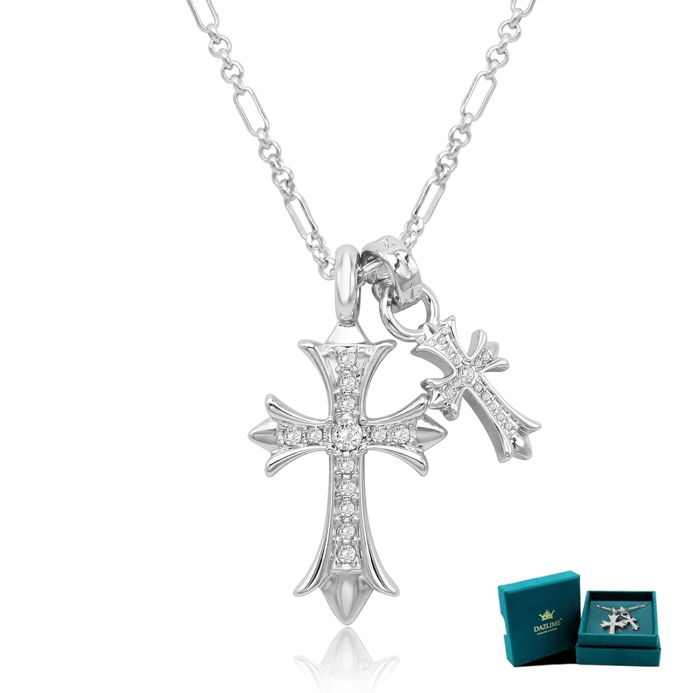 Silver Cross Necklace for Women 14K Double Non Tarnish Handcrafted Pendant Cubic