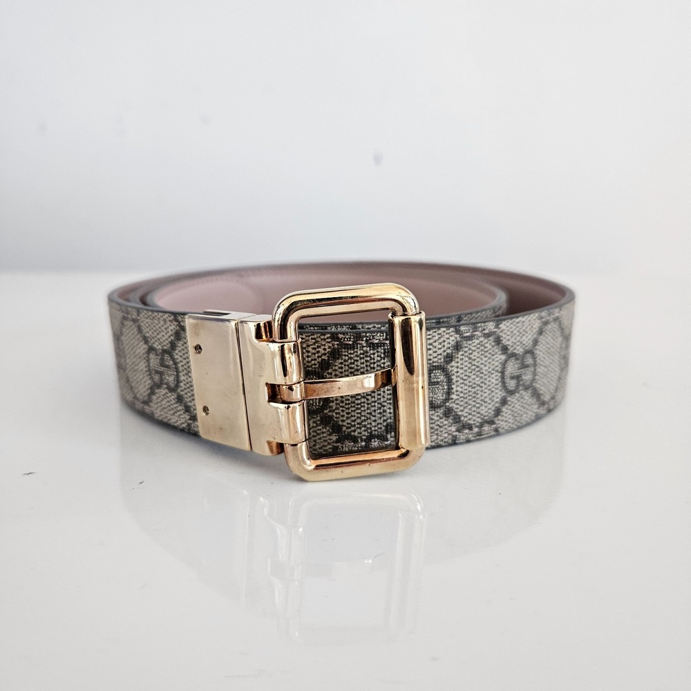 Gucci Guccisima Grey Leather and Canvas Reversible Belt