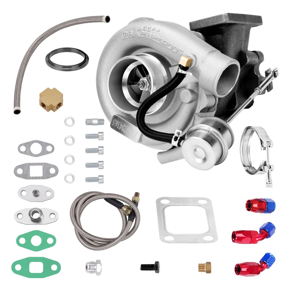 T3 T04E Universal Turbo Oil Return Feed Lines Kit 420HP A/R 0.63 w/ Wastegate