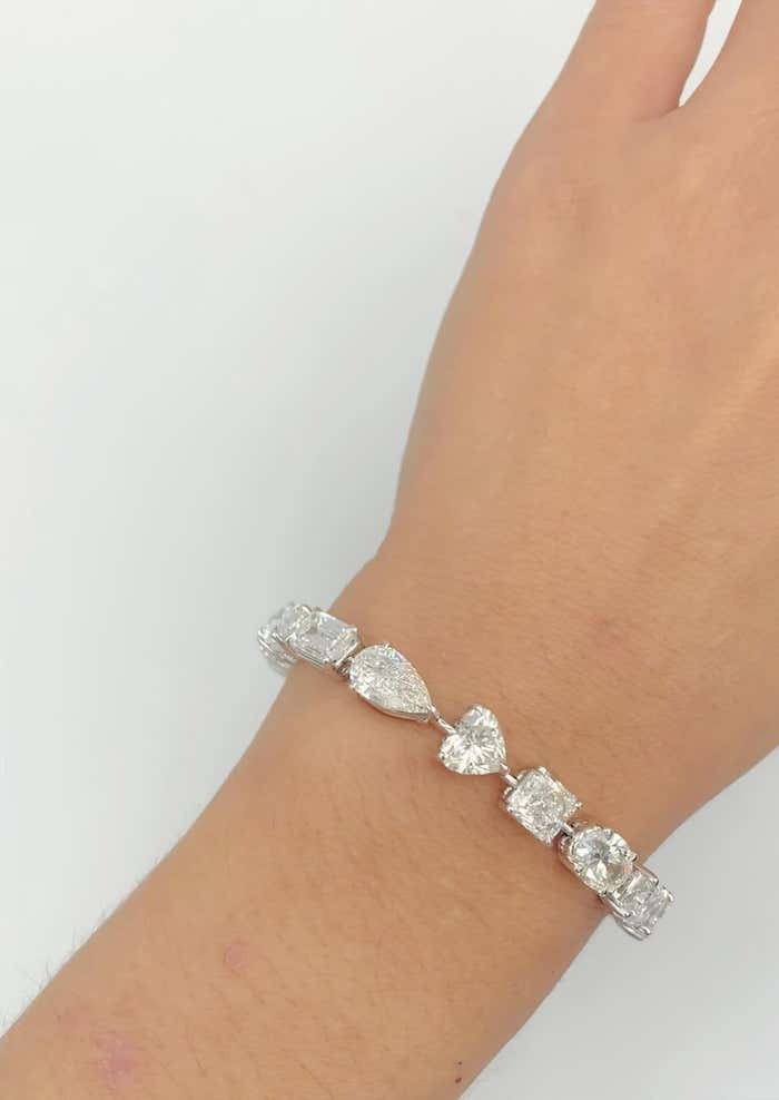 Designer Multi Shape 14k White Gold Diamond Bracelet Lab Grown 17 Carat E F VVS2