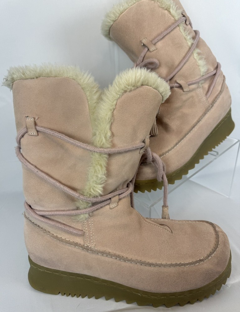 Vintage Report Caitlin Y2K Suede Winter Snow Platform Boots With Fur Size 8