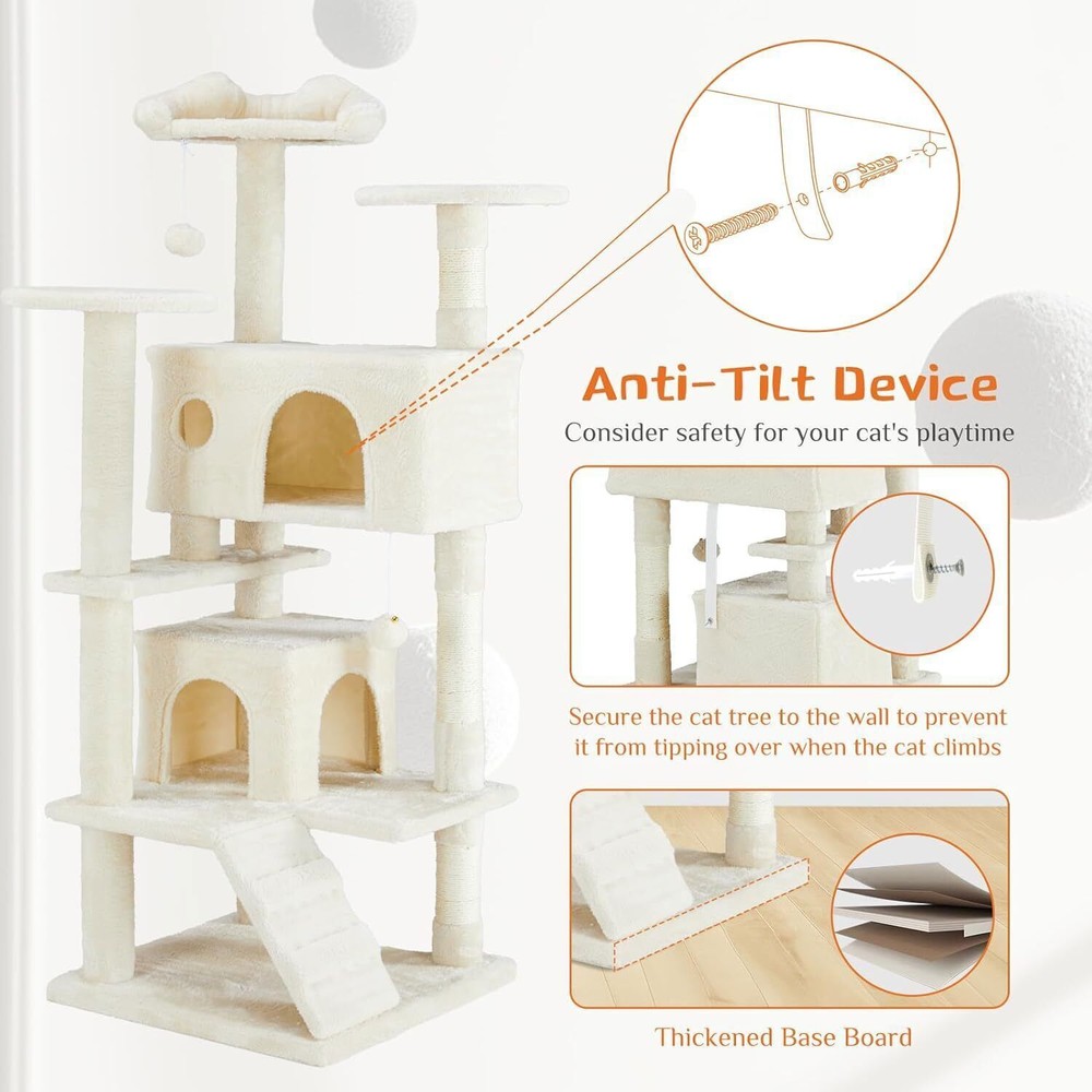 54-Inch Multi-Level Cat Tree Tower with Condo for Kittens in Beige