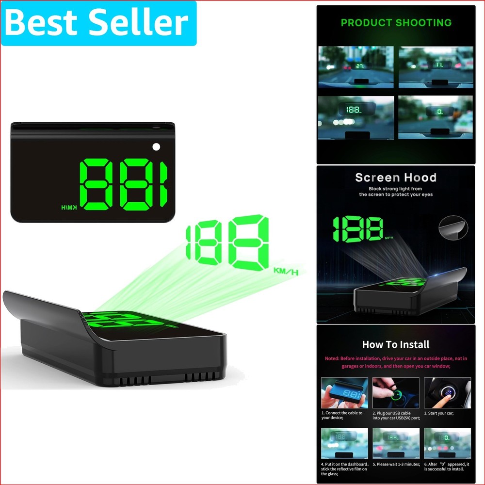 Luxury Car HUD Display with GPS Speedometer & Auto Brightness