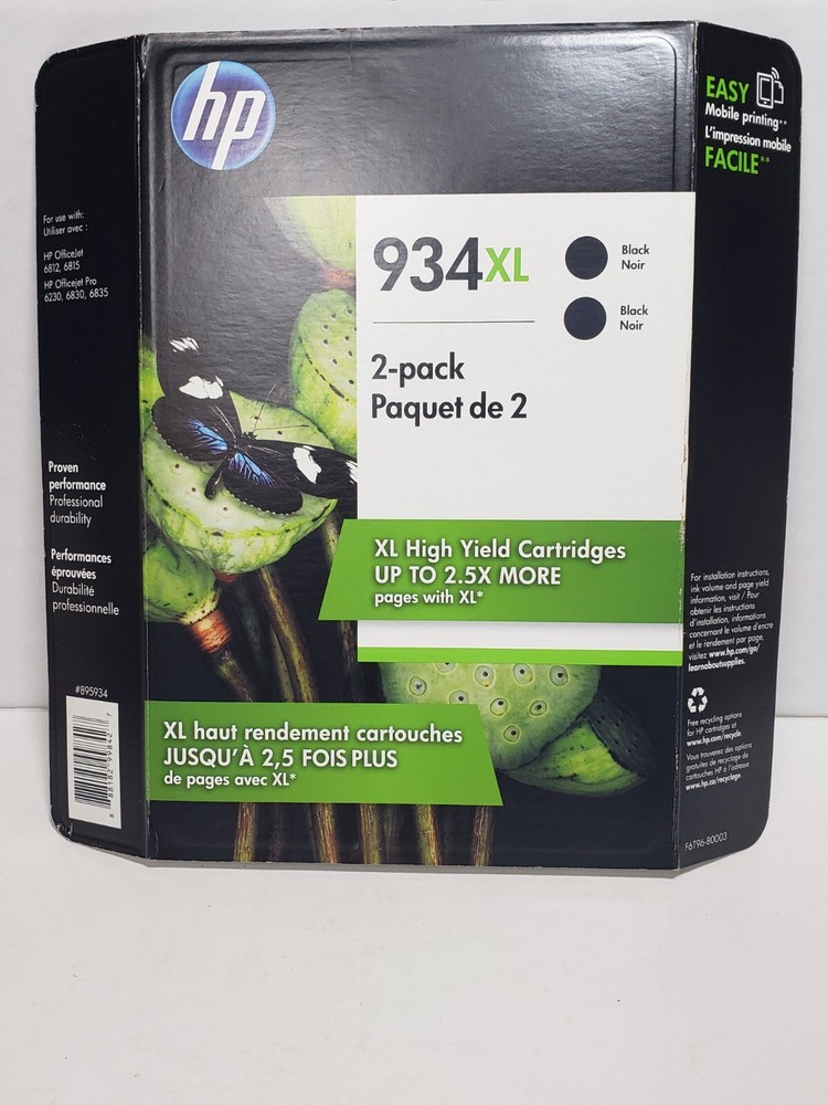 Genuine HP 934XL High Yield Black Ink Cartridges 2 Pack