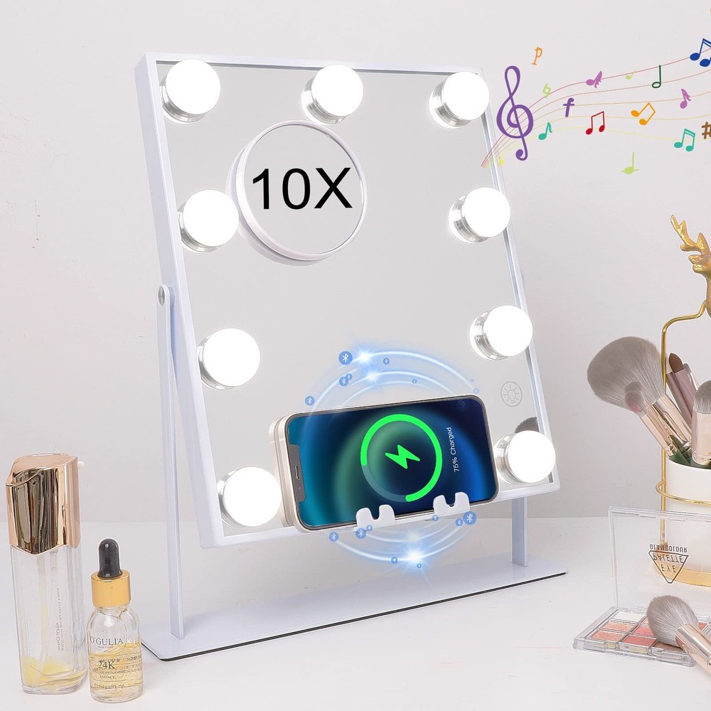 Bluetooth Vanity Mirror with LED Lights and Wireless Charging for Makeup