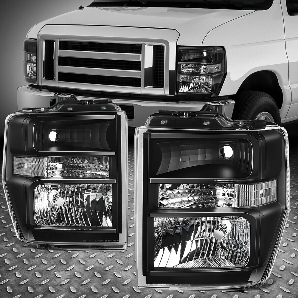 For 08-21 E150 E250 E350 E450 Super Duty Econoline Van Halogen Headlight Black