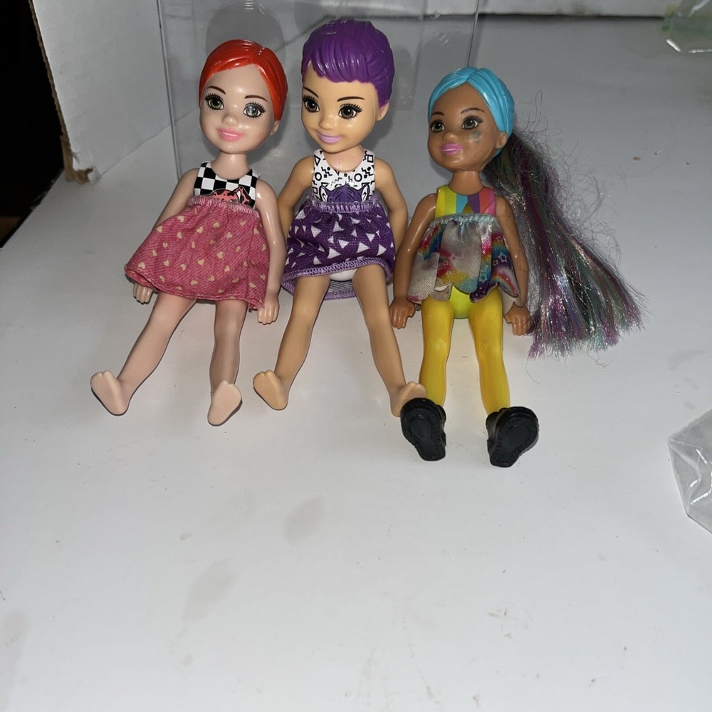 Barbie 3 Chelsea 5 1/2 Inch Color Reveal Dolls Used Missing May Snell Musty Doll