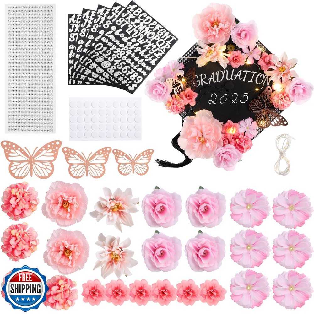 2025 Graduation Cap Decoration Kit with 24 Assorted Flower Heads by Dinifee