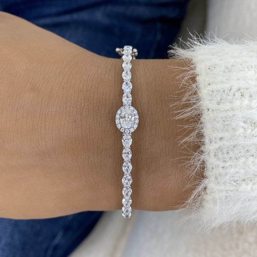 14K White Gold Bangle Bracelet 2.65ct Oval Lab-Created Diamond F/VS