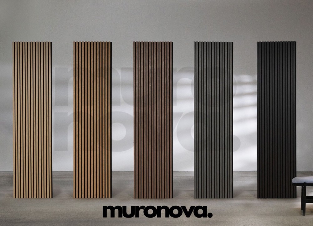 Muronova 2 PACK Acoustic Slat Panel 3D Wall Panels, ~8 ft x 1 ft / panel