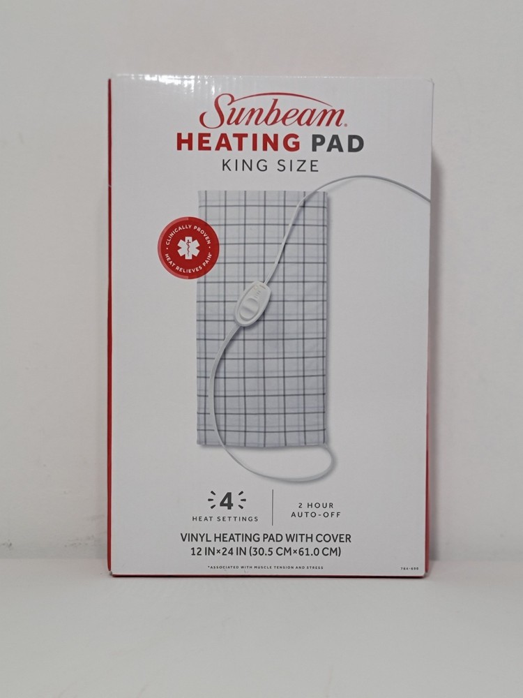 Sunbeam Heating Pad King Size 4 Settings Vinyl Pad with Cover 12